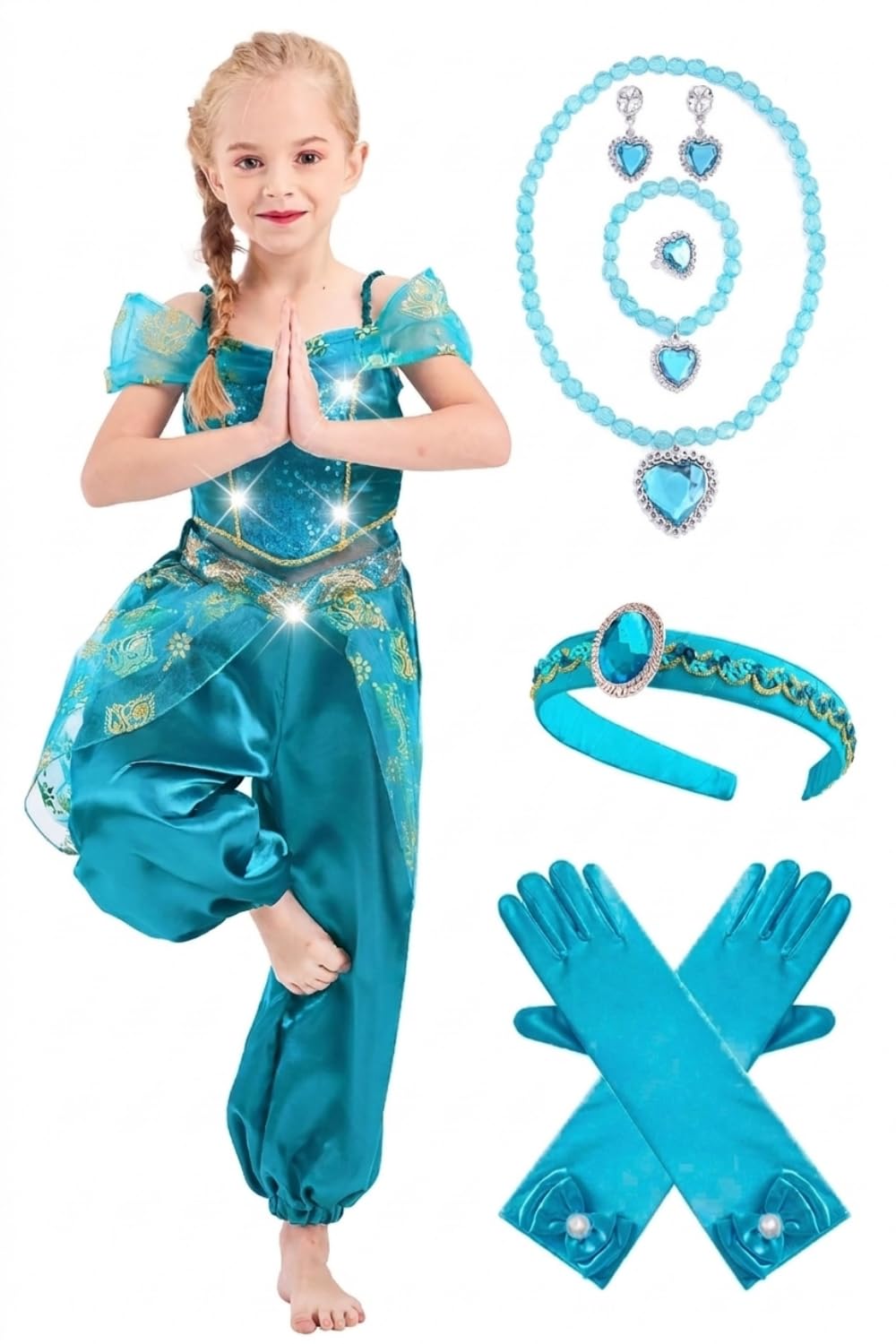 IKALI Princess Costume for Girls Kids Toddlers Arabian Princess Fancy Dress Up for Birthday Cosplay Party