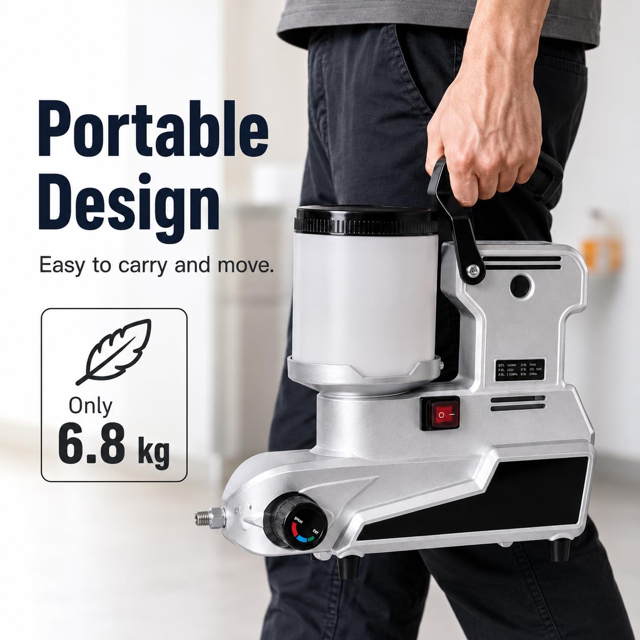 Przenośny Airless agregat malarski 1600 W, 2,5 l/min z 3 prędkościami, pojemność 2 l, wąż 5 m, 220 V