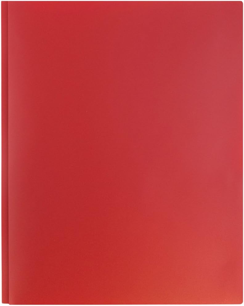 JAM PAPER Plastic Color POP Folders - 2 Pocket Durable Folders with Metal Prongs Fastener Clasps - Red - Bulk 96/Pack