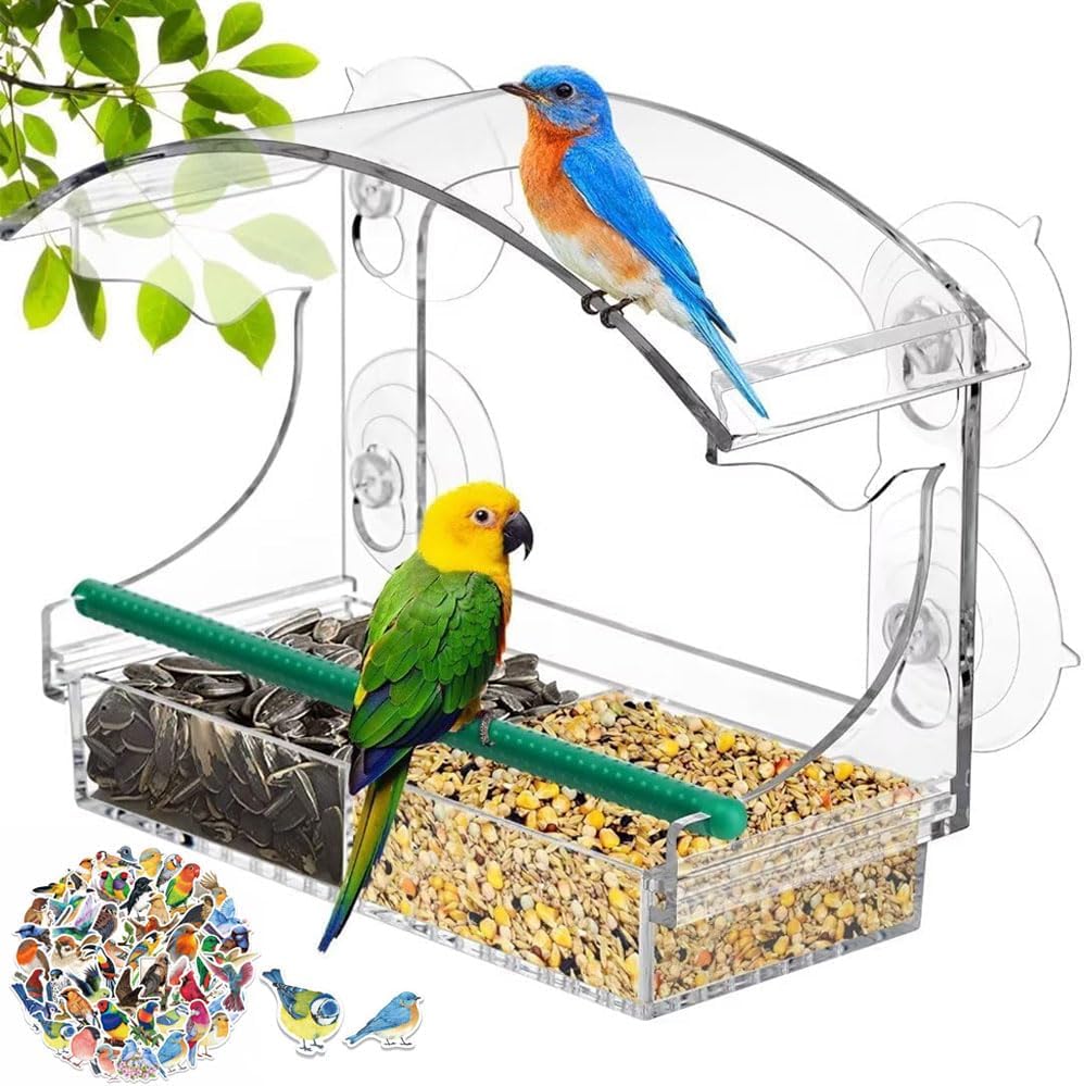 AMSAMOTION Fenster Futterhaus für Vögel, Vogelhaus Fensterscheibe mit
