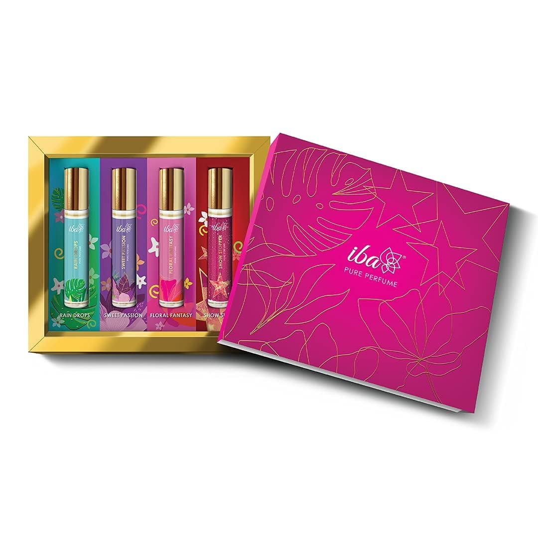 Set de regalo de perfume para mujer (4 x 10 ml), aroma de lujo, aguamarina, afrutado, floral, amaderado, almizclado y picante, de larga duración, sin alcohol