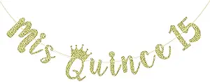 Mis Quince 15 Banner, My 15th Birthday Party Decorations, Quinceanera Decor, Feliz Cumpleanos Banner (Gold Glitter)