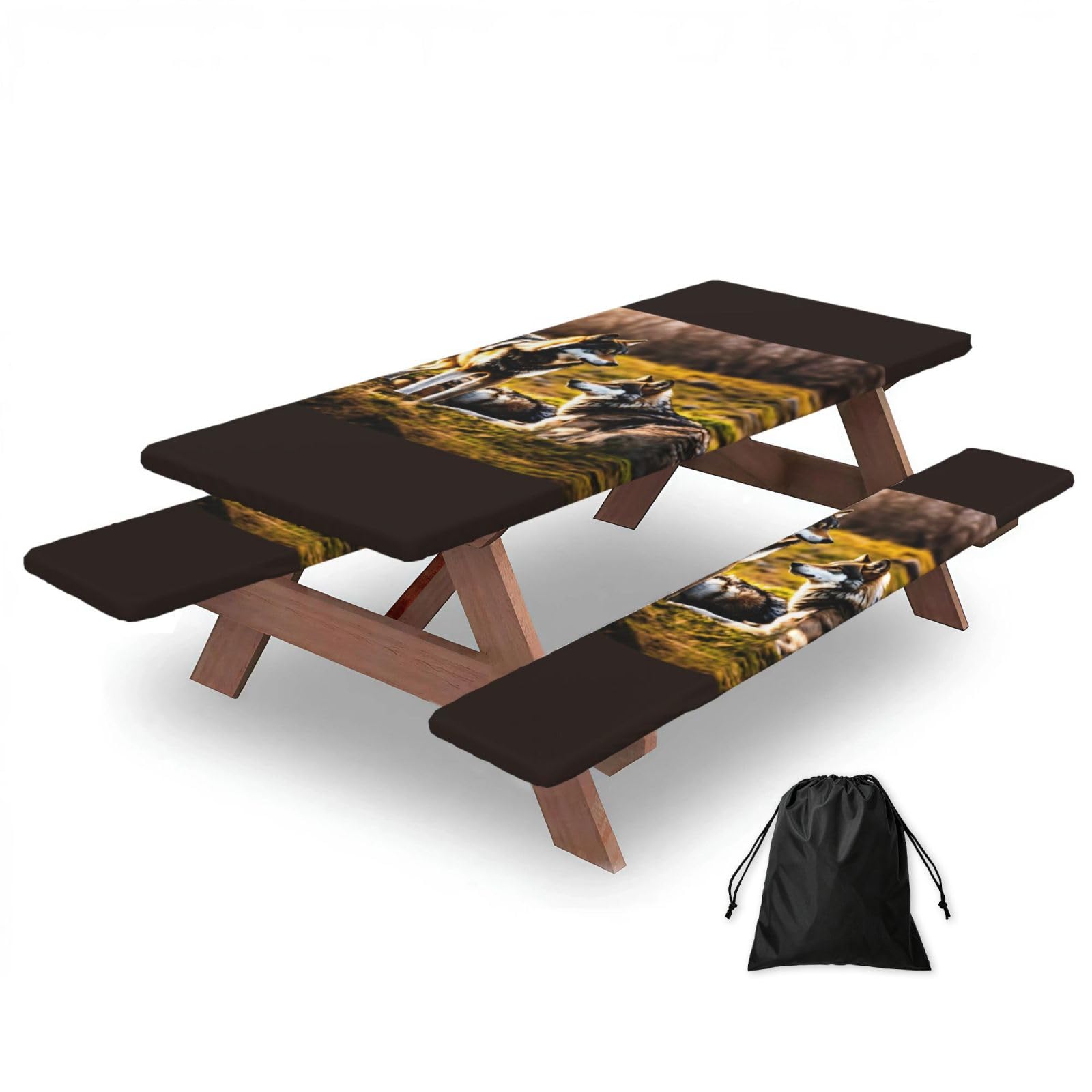 PPHGUT Wolfs Print Picnic Table Bench Cover Set Outdoor Garden Bbq Protector For Family Camping