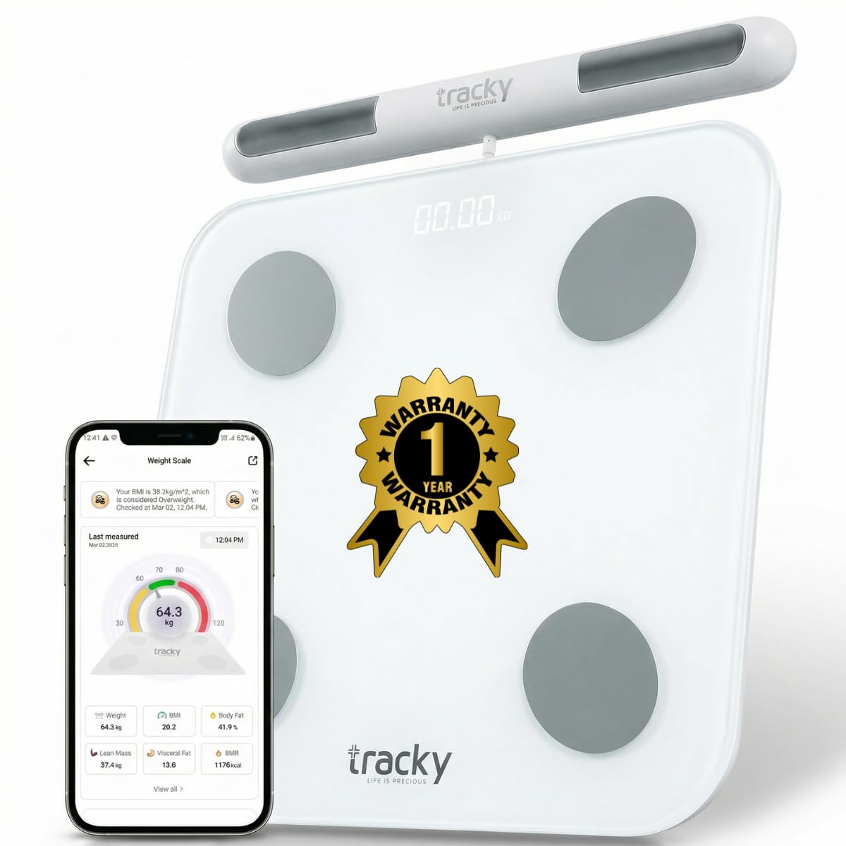Tracky Advance Body Composition Scale with 8 Electrodes | 22 Essential Body Parameters | Full Body Segmental Analysis | Smart Body Fat Analyzer |-picture-31