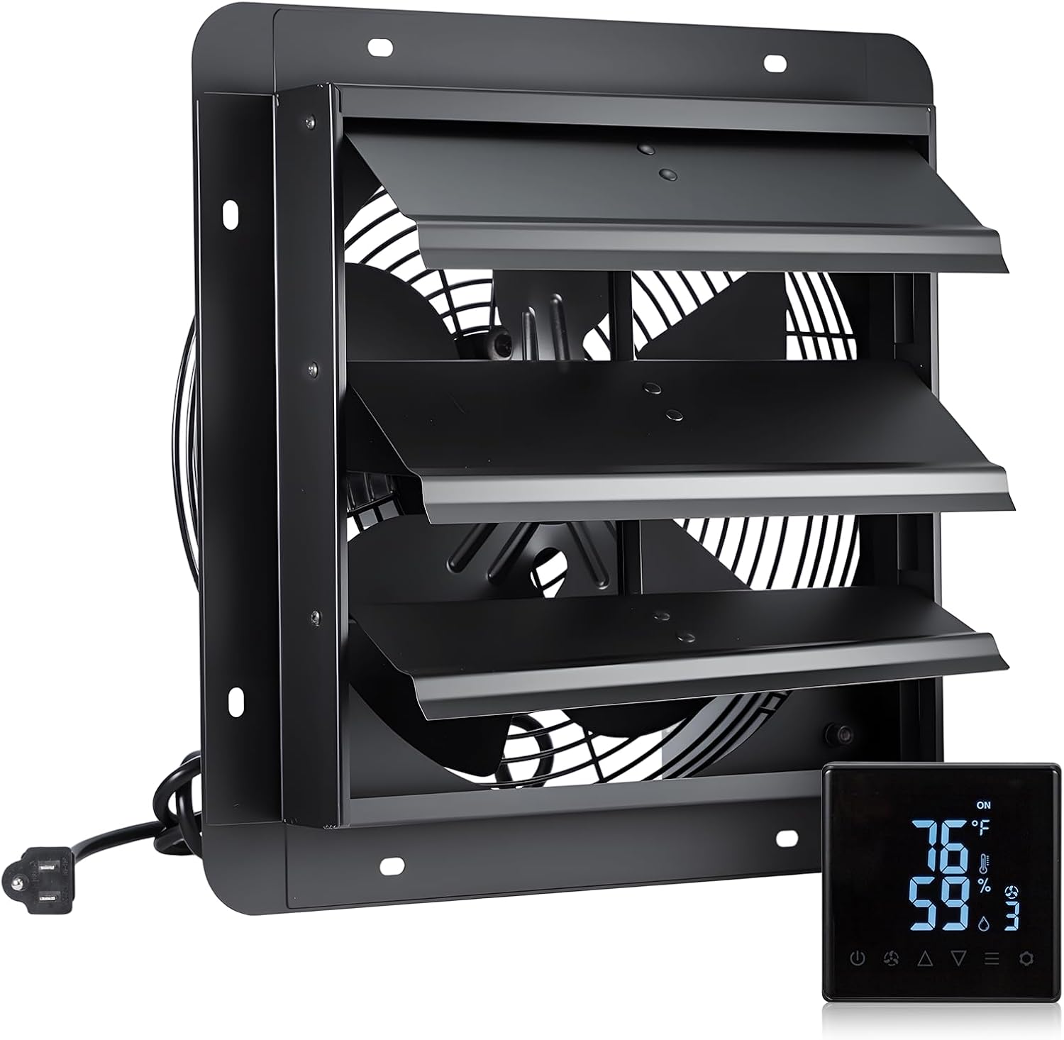 GROWNEER 12 Inch Shutter Exhaust Fan with Temperature Humidity Controller, 1200 CFM Distant Management Vent Fan, 10-Velocity Adjustable Wall Mount Attic Fan for Greenhouses Garages Sheds