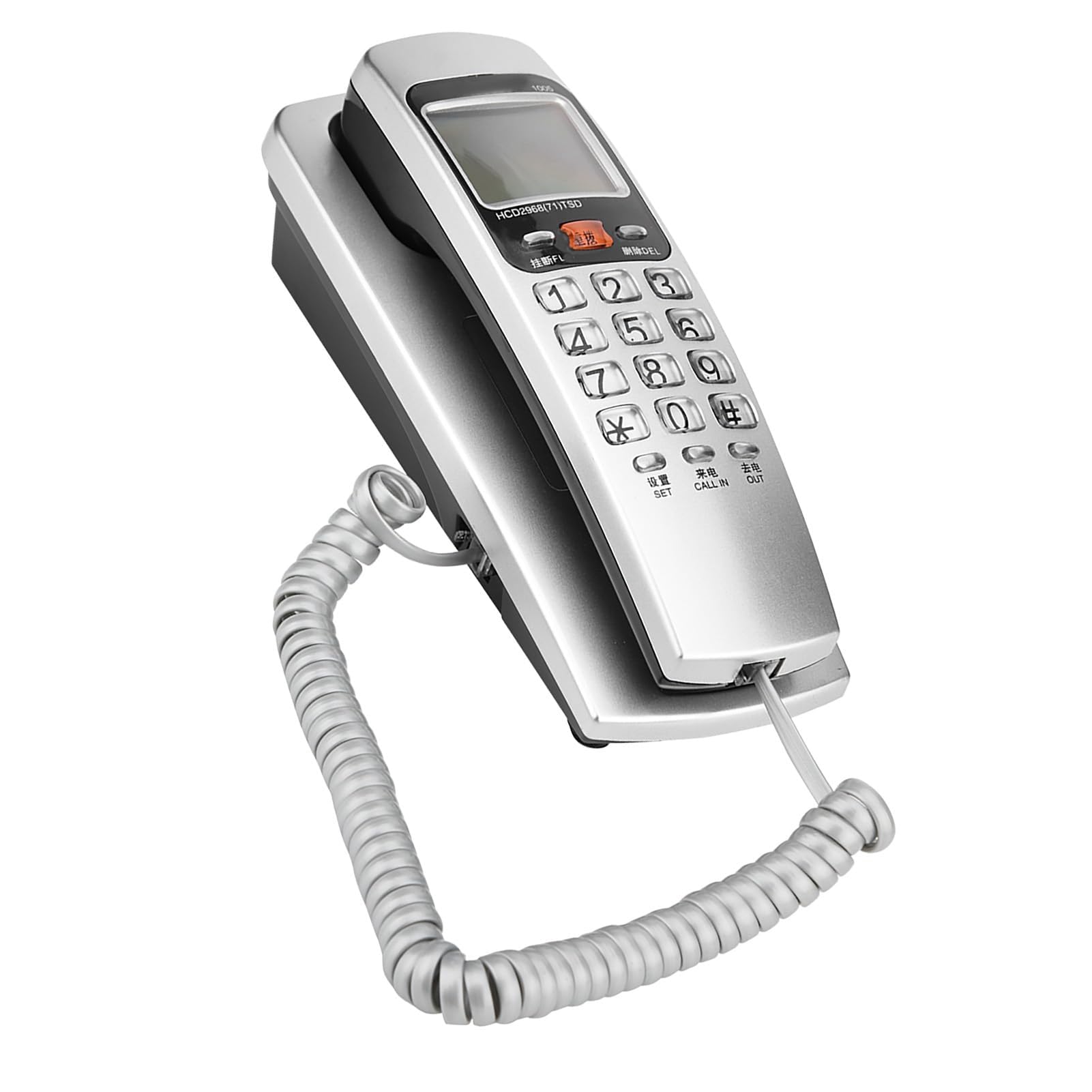 Kabelgebundenes Telefon, Wandtelefon Festnetztelefon mit FSK/DTMF-Anrufererkennung schnurgebunden für den Schreibtisch modernes Nebenstellentelefon für Zuhause (Silver)