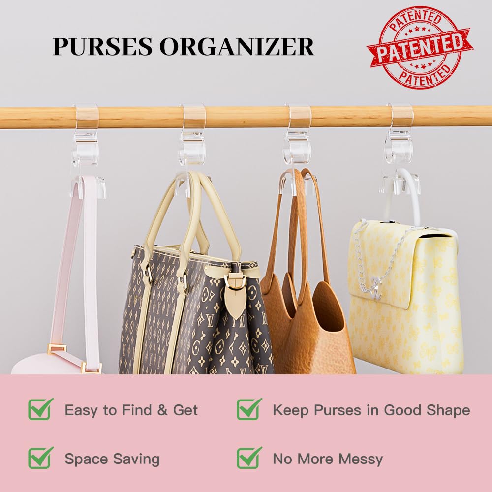 Organizador de monedero para armario, 6 piezas, acrílico, ganchos organizadores para colgar bolsas y bolsos, protege la forma de la bolsa y organiza el espacio (transparente)