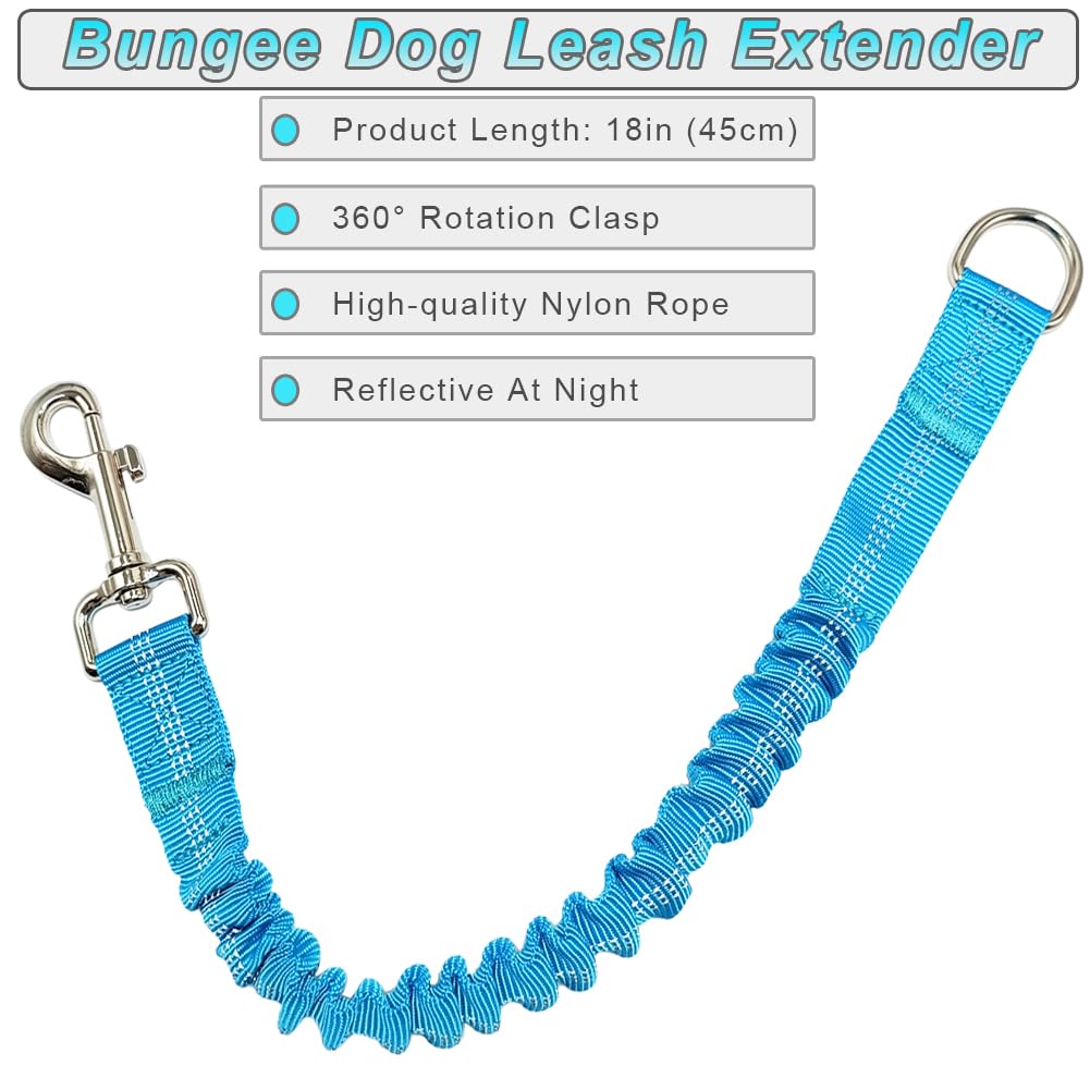 SEPXUFORE Short Dog Leash Extender, 18 in Bungee Shock Absorbing, Nylon Multifunctional Dog Leash for Medium Large Dogs Walking Training Running (Blue)