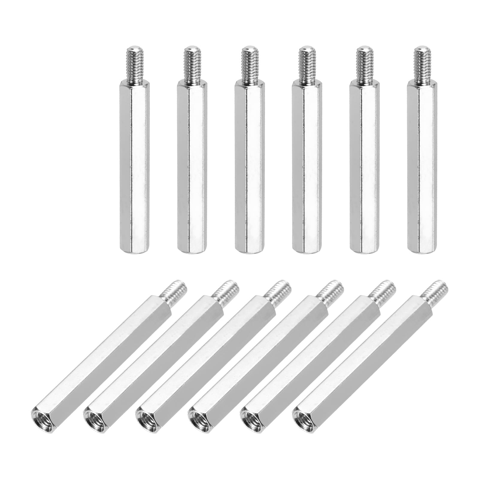 sourcing map Hex Spacer Screws, M3x30mm+6mm Male to Female Thread Brass Nickel Plated Motherboard Standoffs Spacer Pillars for PCB Circuit Boards FPV Quadcopter Drone DIY, Pack of 12