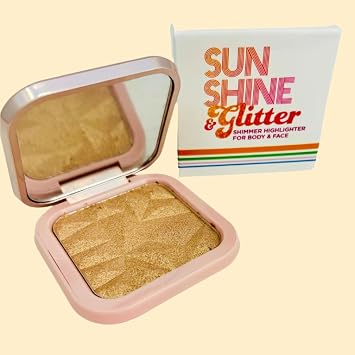 Sunshine & Glitter Sunkissed Highlighter Shimmer Compact - Face Highlighter Makeup for Natural Glow & Contour, Luminizer Powder for Everyday Wear, Beach Days & Night Out Radiance