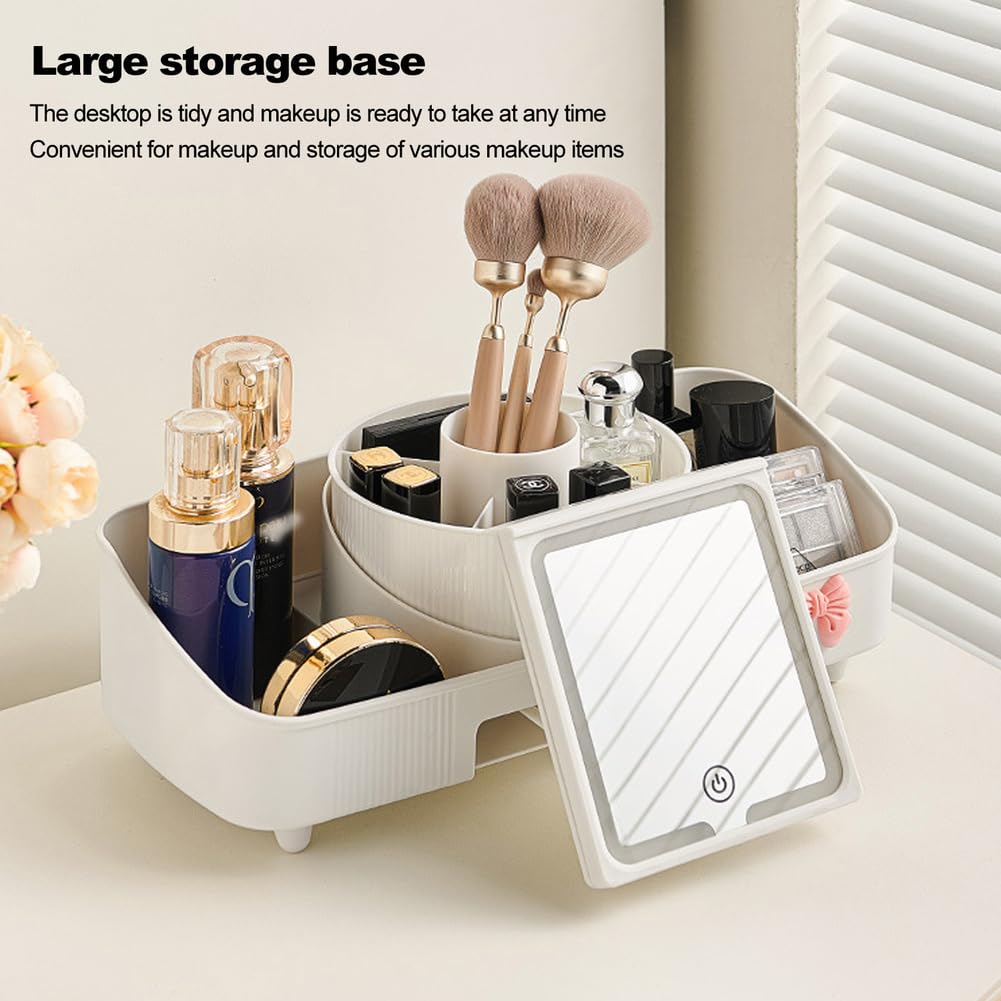 360° Drehbarer Make Up Organizer Set mit Kosmetik Organizer Lidschatten und Lippenstift Organizer, Kosmetik Aufbewahrung, Kosmetikorganiser für Schminktisch, Schlafzimmer, Badezimmer,Flesh