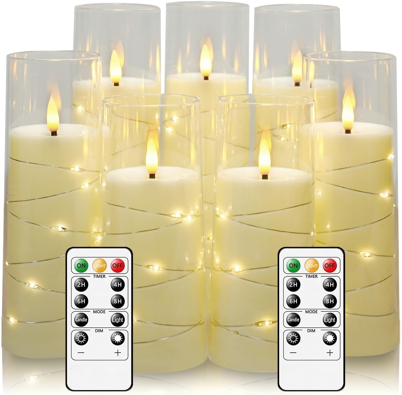 Candele a LED - 7 Pezzi Senza Fiamma, Luci a LED Realistiche e Luminose, con Telecomando e Timer, per Matrimoni, Feste, Natale, Pasqua, come luce D'atmosfera in Plastica, Bianco (Trasparente)