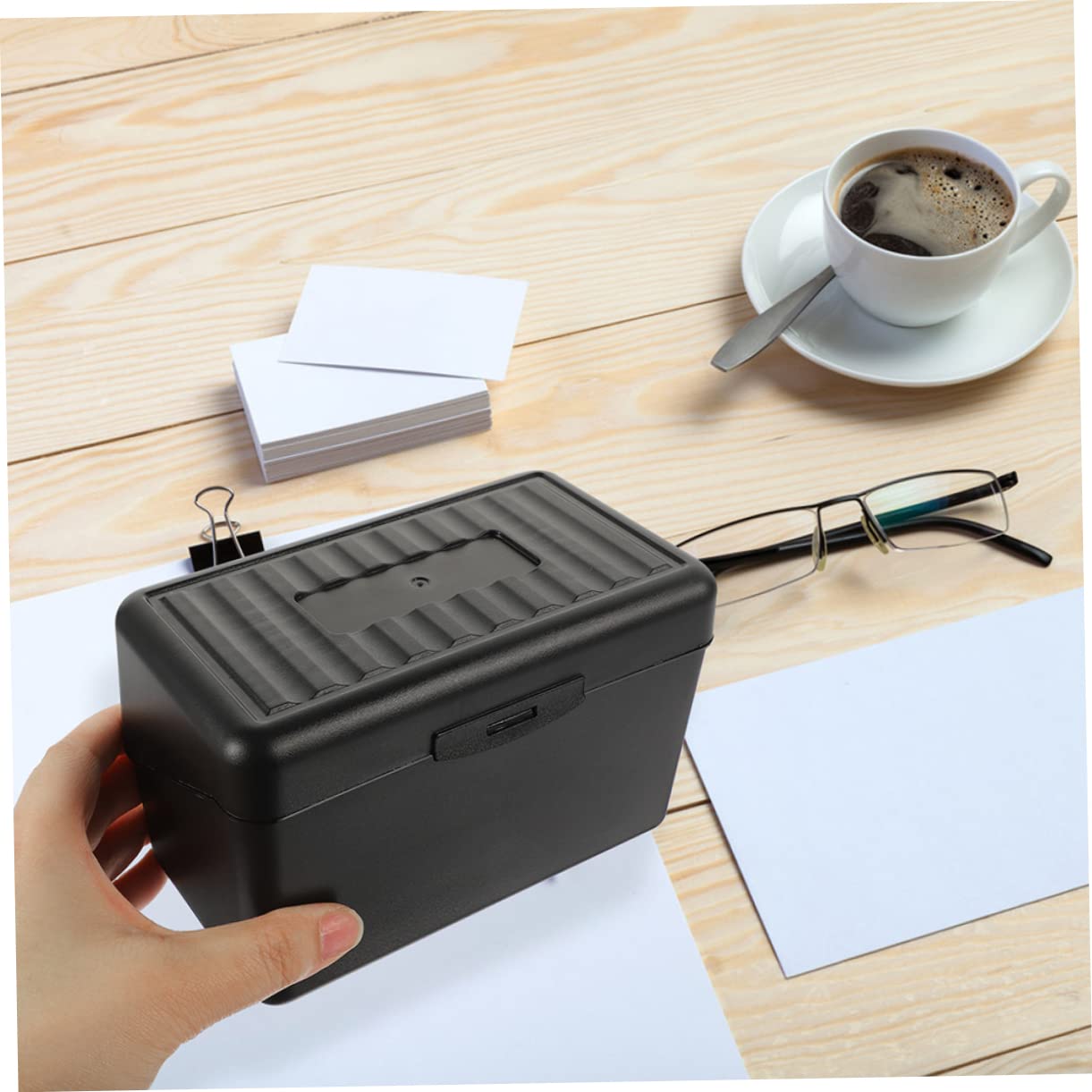 Uonlytech 2 Set Scatola Di Stoccaggio Dei Biglietti Da Visita Indice Astuccio Contenitori Porta Tessere Per Ufficio Titolare Del Biglietto Da Visita Pp Nero 2 Pezzi * 2