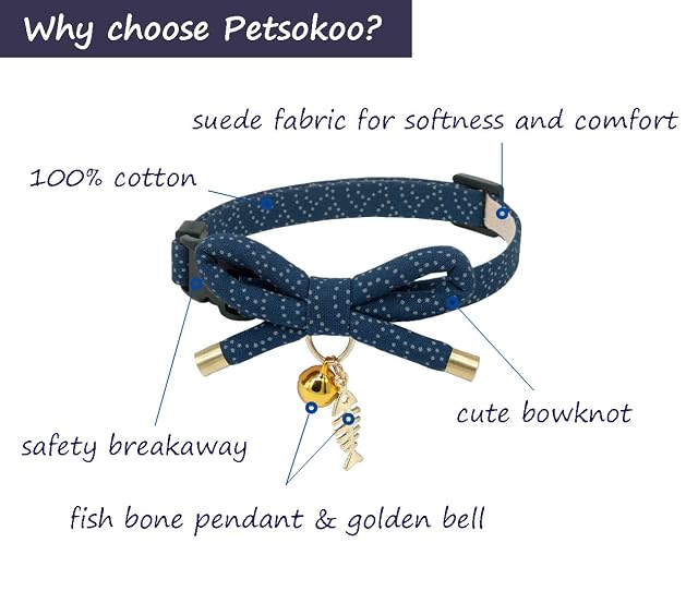 Foto 2 de 8 de PetSoKoo Collar de Gato con Cascabel. Elegante Lazo con Dije de Hueso de Pescado. Separación de Seguridad