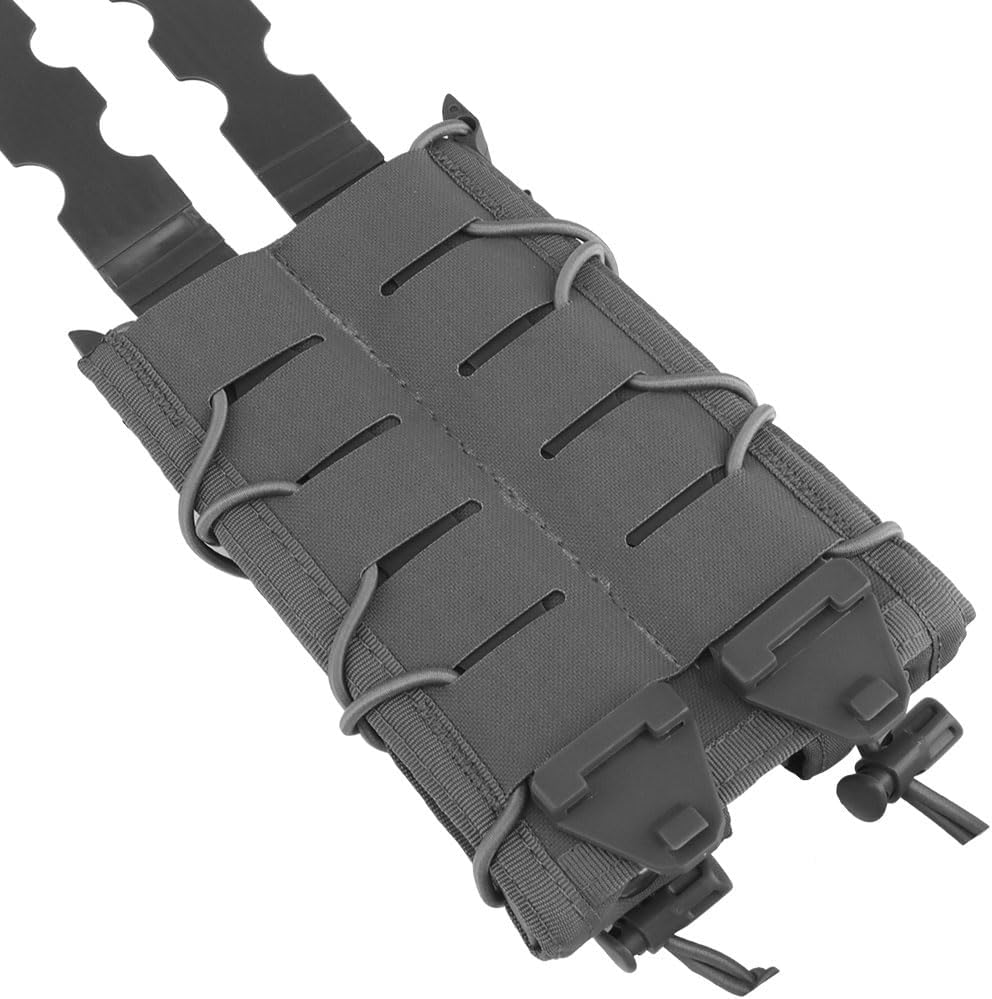 Tactical Double Extended 9mm Mag Pouch,Open Top Quick Pull Long Flashlight Holder Magazine Bag for Vest MOLLE/PALS