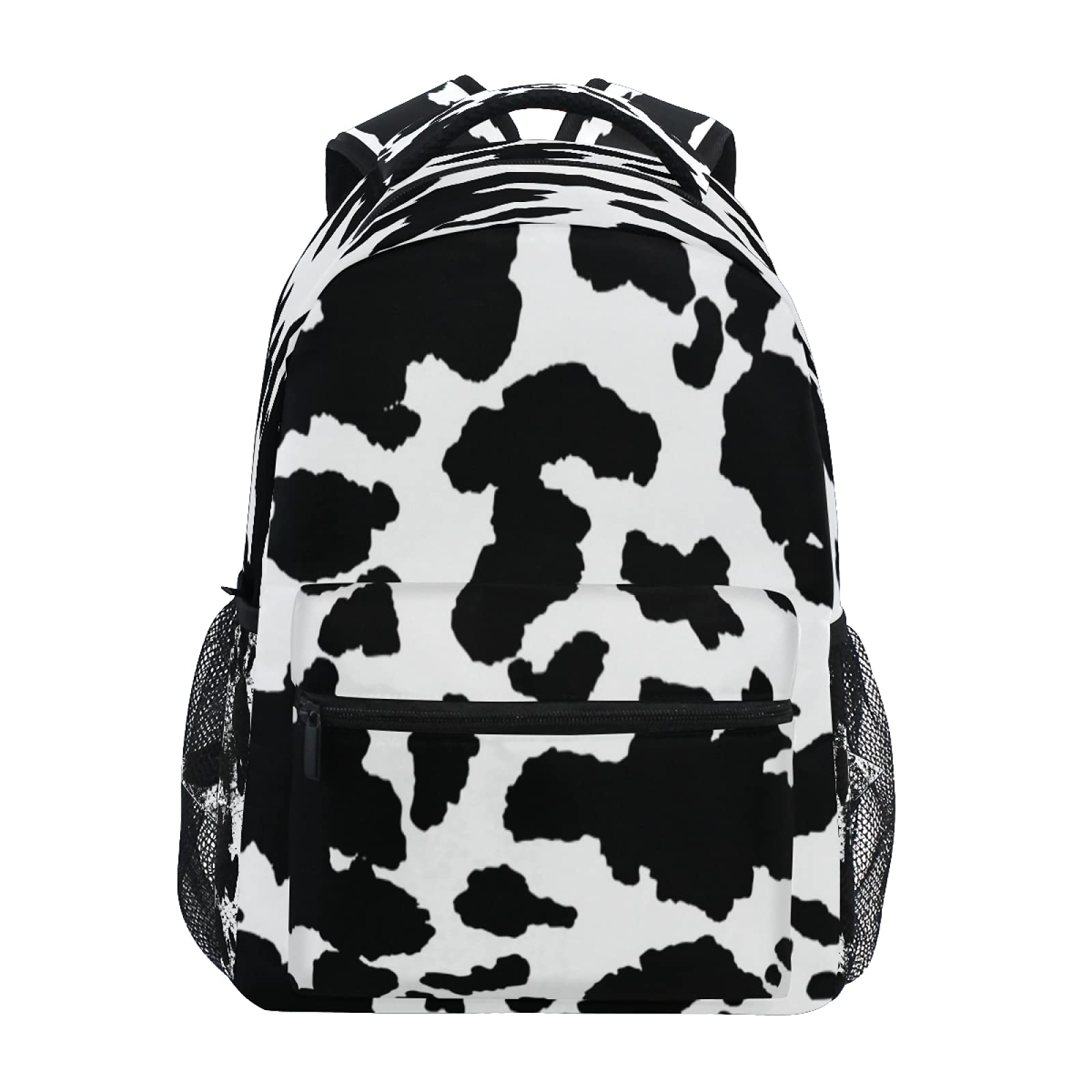 Black Animal Cow Print School Backpack for Teen Girls Boys Lightweight Student Backpack Travel Bookbag Laptop Casual Daypack 16x11.4x6.9 inch