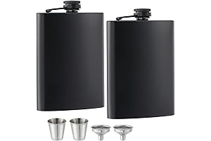 2 Pcs Flask for Men Matte Black with Wine Glasses and Funnel