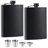 2 pcs Flask for Liquor for Men Matte Black 8Oz Stainless Steel Leak Proof with 2 Wine Glass 2 pcs Funnel Used for Gift, Camping, Outdoor Activity, Groomsman Bridesmaid Wedding Party