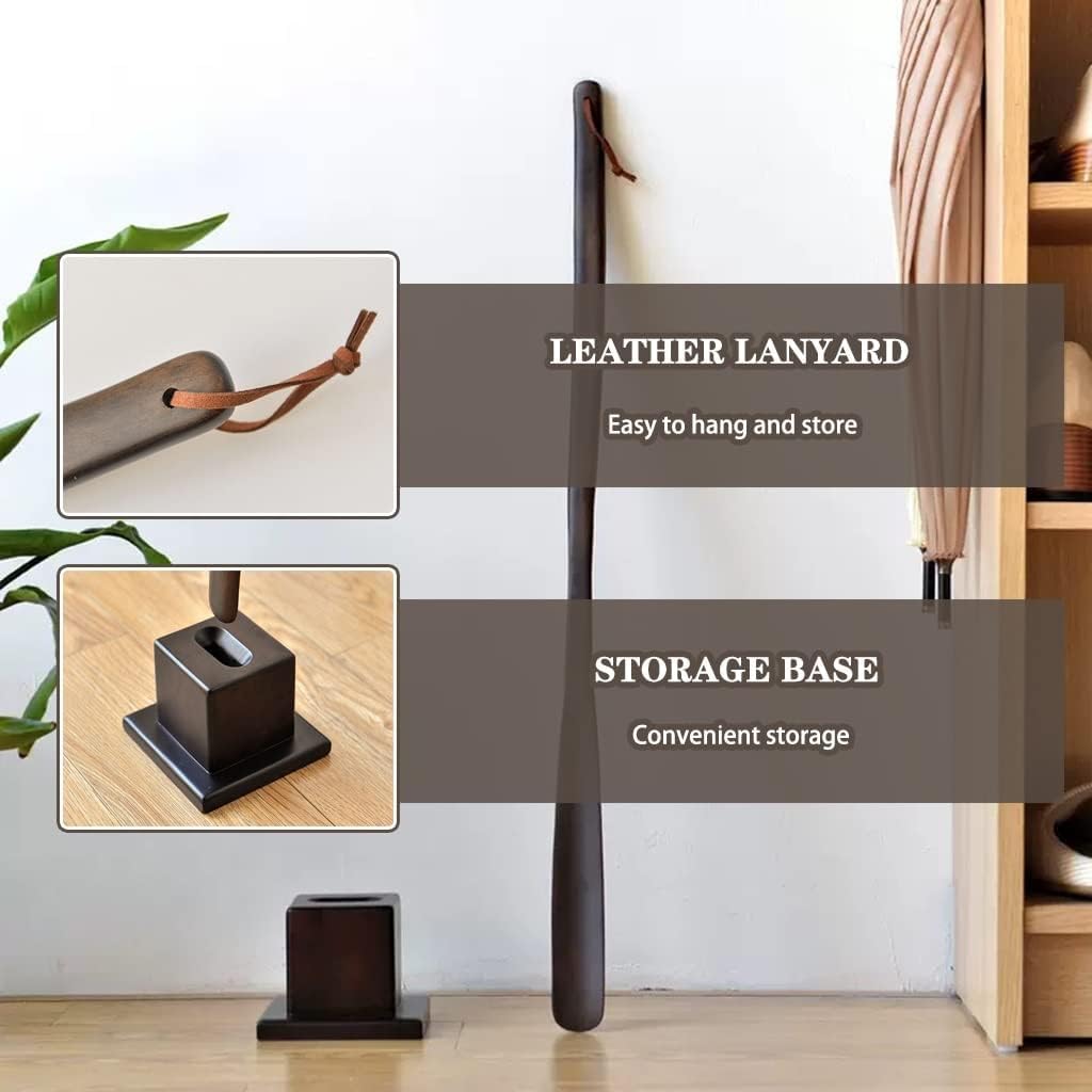 Schuhhelfer Für Senioren Home Langer Griff Buche Schuhlöffel Mit Aufbewahrungsbasis, Schwangere Frauen Einfach Zu Bedienender Schuhheber, Keine Notwendigkeit, Sich Zu Bücken, Brown, 75cm