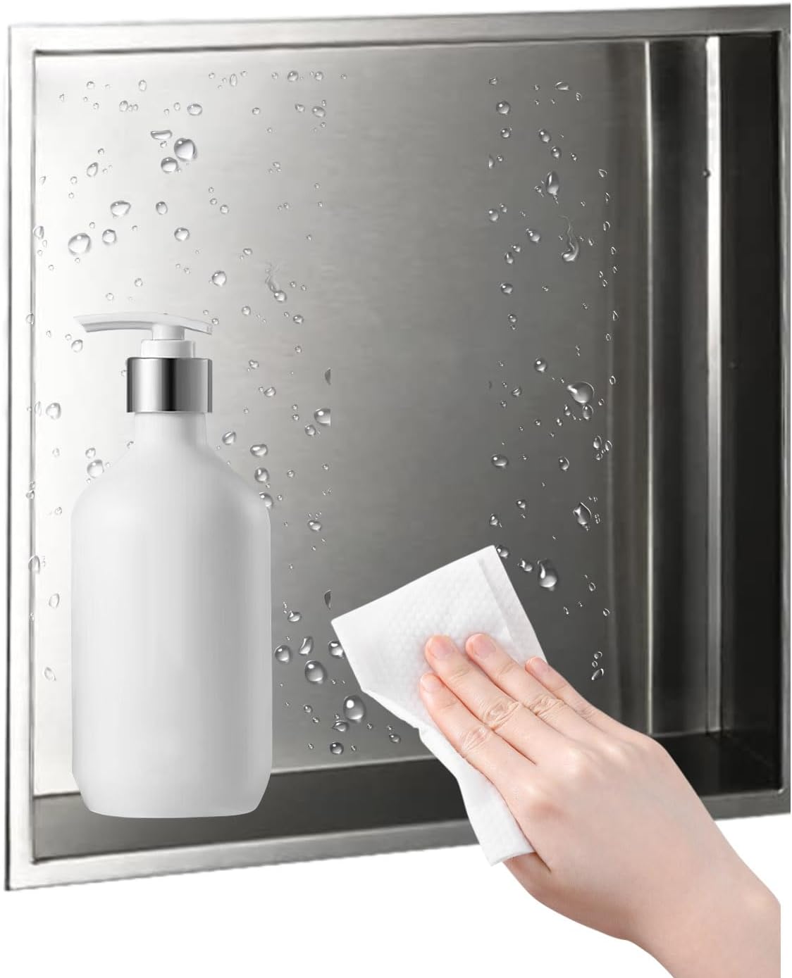 Wet Room Niche Stainless Steel Shower Storage Bathroom Storage Shower Installation Kit Grooves for Bathroom Shampoo Soap Toiletries Waterproof Storage, Easy to Install,Gr,Grey