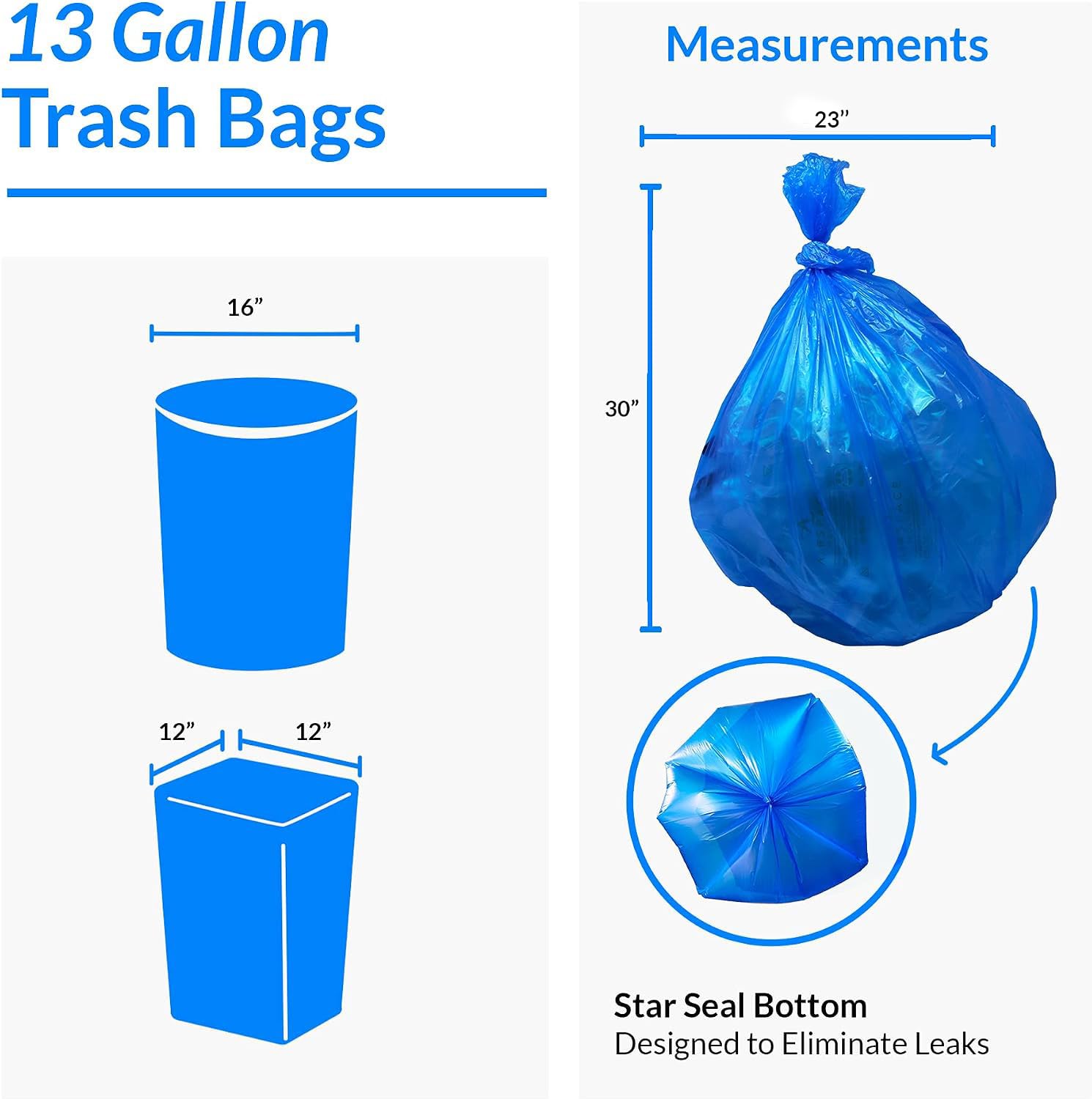 Reli. SuperValue - Bolsas de reciclaje de 13 galones (500 unidades, a granel), bolsas de basura azules de 13 galones, bolsas de basura (bolsas de basura de cocina de 13 galones a granel), color azul