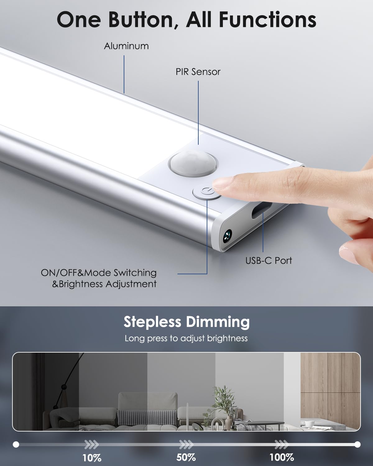 Confezione da 5 luci per armadietti, ricaricabili 2500 mAh, luci a LED wireless con sensore di movimento per interni e armadi