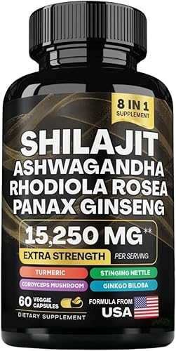Miniatura 2 de Shilajit Ashwagandha Capsules, multivitamínico de hierbas 8 en 1 para hombres y mujeres, con Rhodiola Rosea, cúrcuma de ginseng, extracto de hongos,