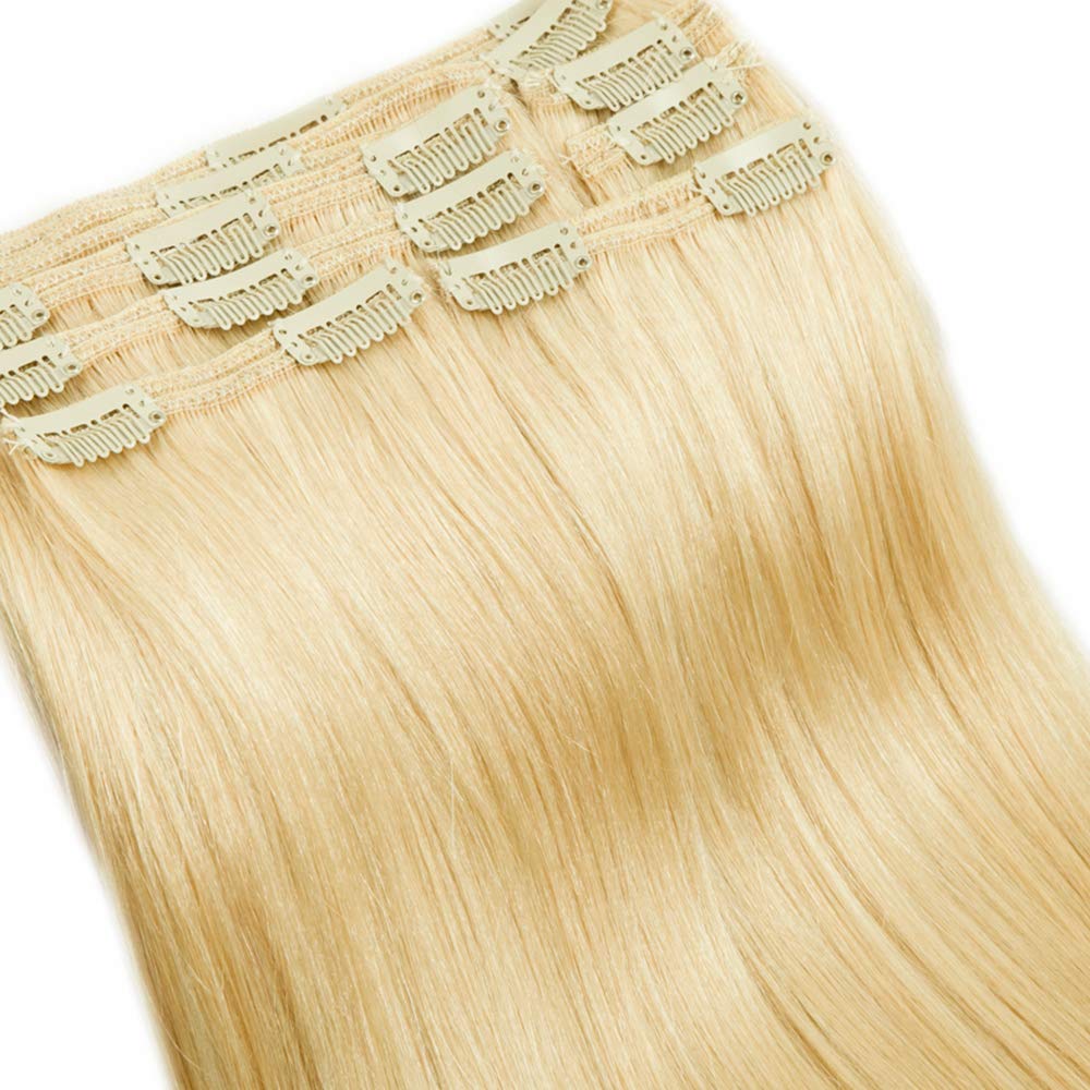 S-noilite Clip in Hair Extensions Real Human Hair Double Weft Thick Remy Hair Pieces Full Head 8PCS Straight Short 10inch 110g 613 Bleach Blonde