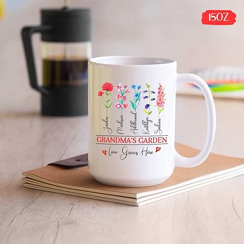 Miniatura 5 de Taza de jardín de la abuela con nombres de nietos, taza de café personalizada para abuela, taza de regalo para abuela, regalo del día de la madre
