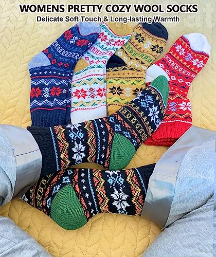 Image of IIG 5 Pairs Women's Vintage Style Thick Wool Warm Winter Crew Socks