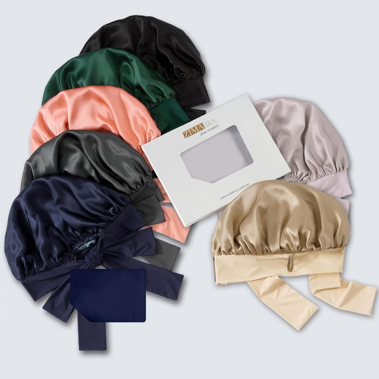 ZIMASILK Cuffia in 100% seta di gelso per donne che dormono capelli lunghi a doppio strato di seta avvolgente con fascia per legare la testa