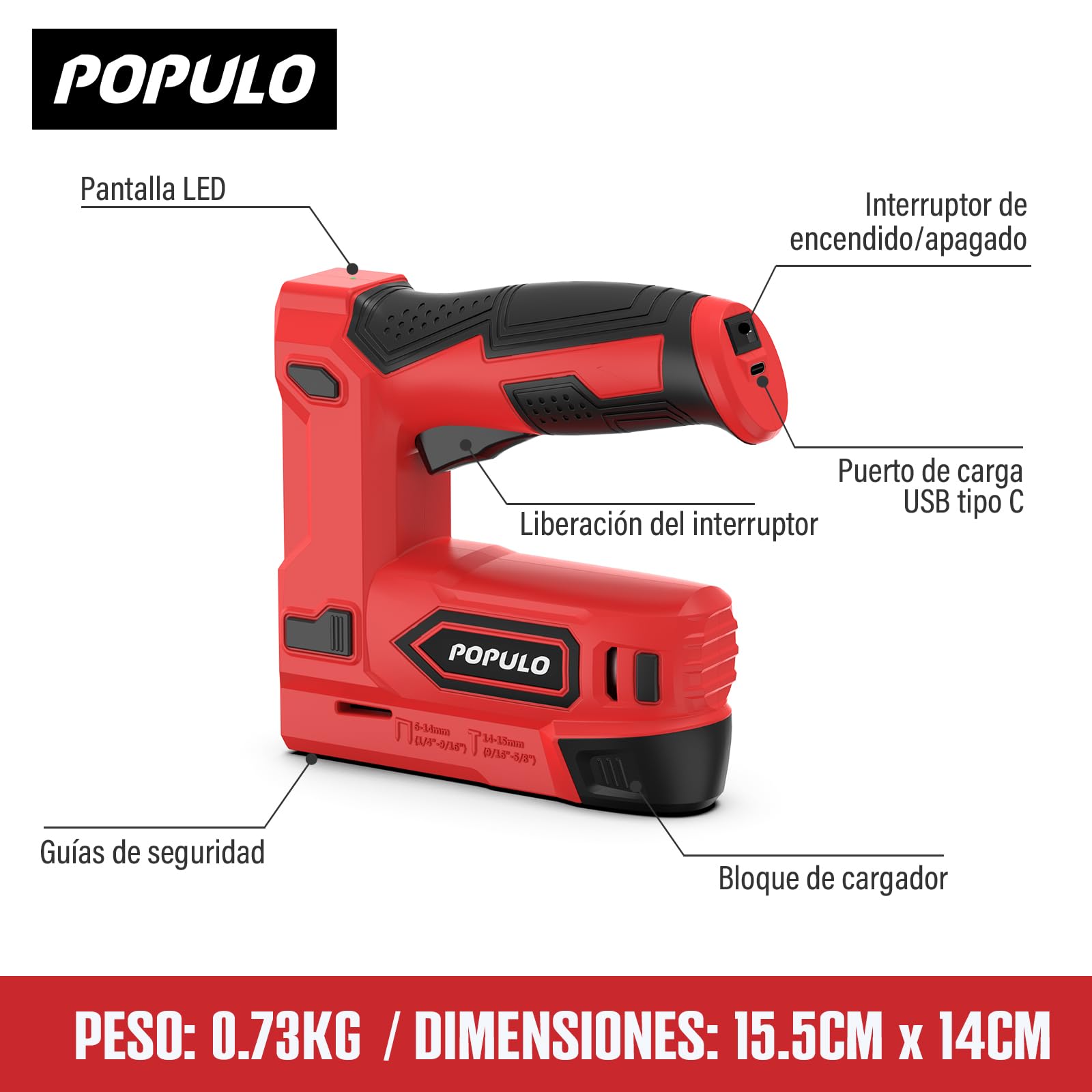 POPULO Pistola grapadora eléctrica, 2 en 1, grapadora eléctrica Tacker 4V, kit de clavadora Brad inalámbrica de 4V, pistola de clavos alimentada por batería para tapicería, carpintería, bricolaje con