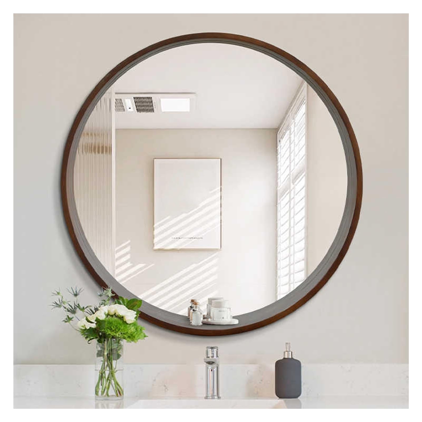 Miroir de salle de bain irrégulier en bois HD pour mur de salon