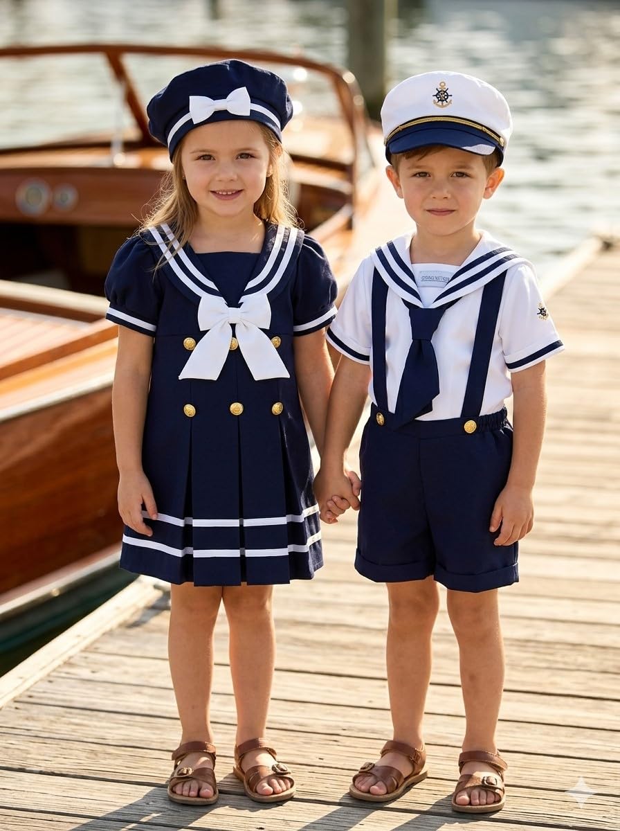 Spring Notion Baby Toddler Boys Nautical Sailor Short Suit Set with Hat product thumbnail 7