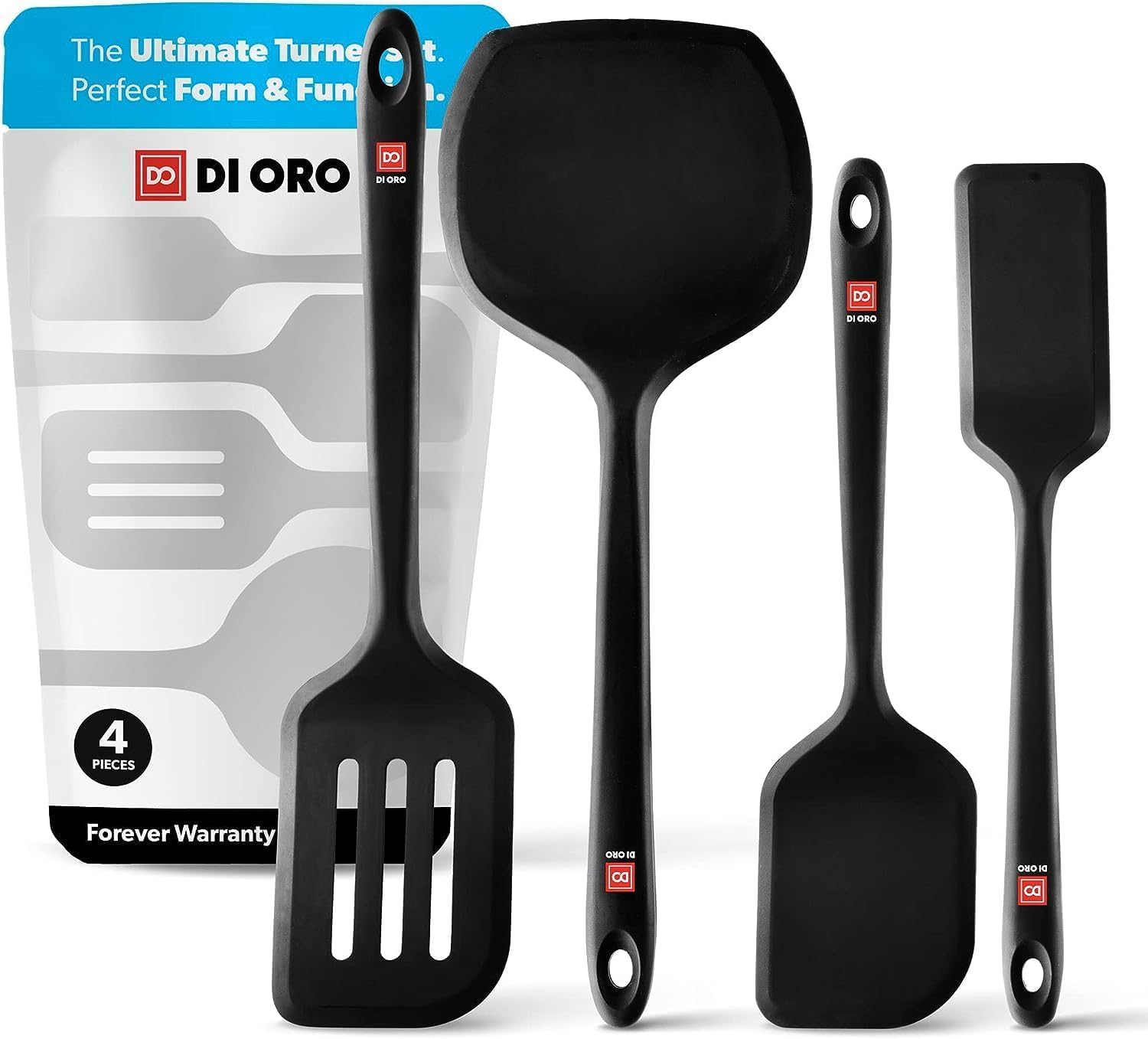 DI ORO Silicone Turner Spatula Set – Kitchen Spatulas for Nonstick Cookware – Cooking Utensils for Flipping Eggs & Pancakes – 600°F Heat-Resistant BPA Free Turners – Dishwasher Safe (4pc, Black) DI ORO Silicone Turner Spatula Set – Kitchen Spatulas for Nonstick Cookware – Cooking Utensils for Flipping Eggs & Pancakes – 600°F Heat-Resistant BPA Free Turners – Dishwasher Safe (4pc, Black)