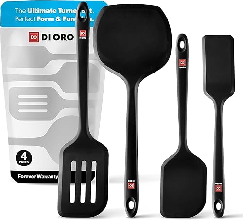 DI ORO - Juego de espátulas de silicona para utensilios de cocina antiadherentes, utensilios de cocina para voltear huevos y panqueques, resistentes
