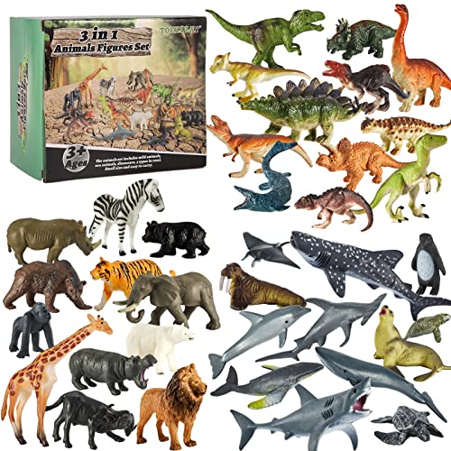 TOEY PLAY 3 en 1 Animales Marinos Salvajes Dinosaurios Juguetes, 36 Piezas Mini Conjunto de Figuras Animales de Juguete Educativo Niño Niña 3 4 5 Años Cover