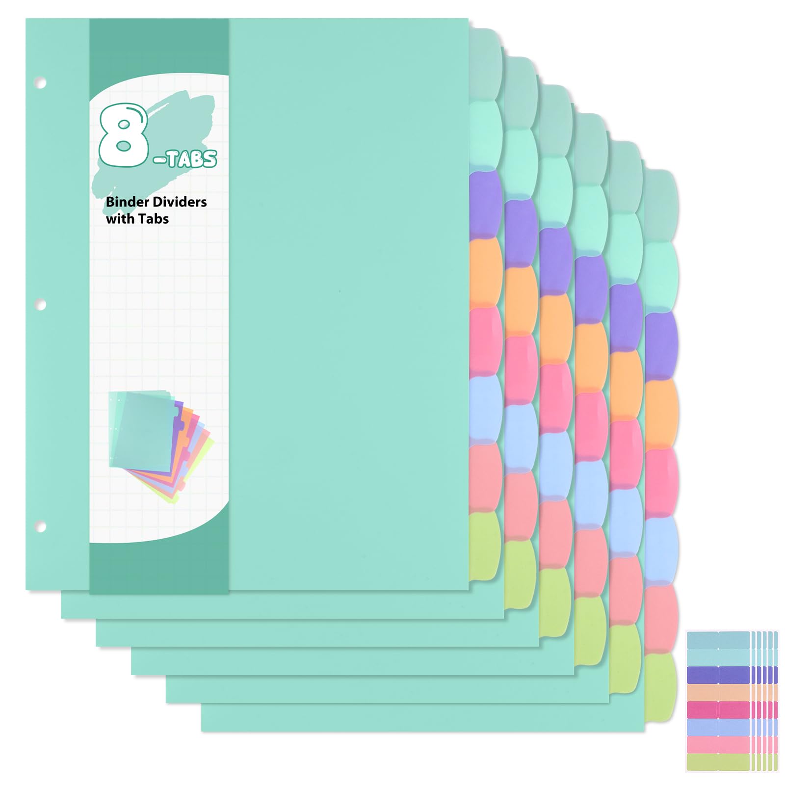 6 Sets of 48Pcs Binder Dividers with Tabs, 8 Tab Dividers for 3 Ring Binder