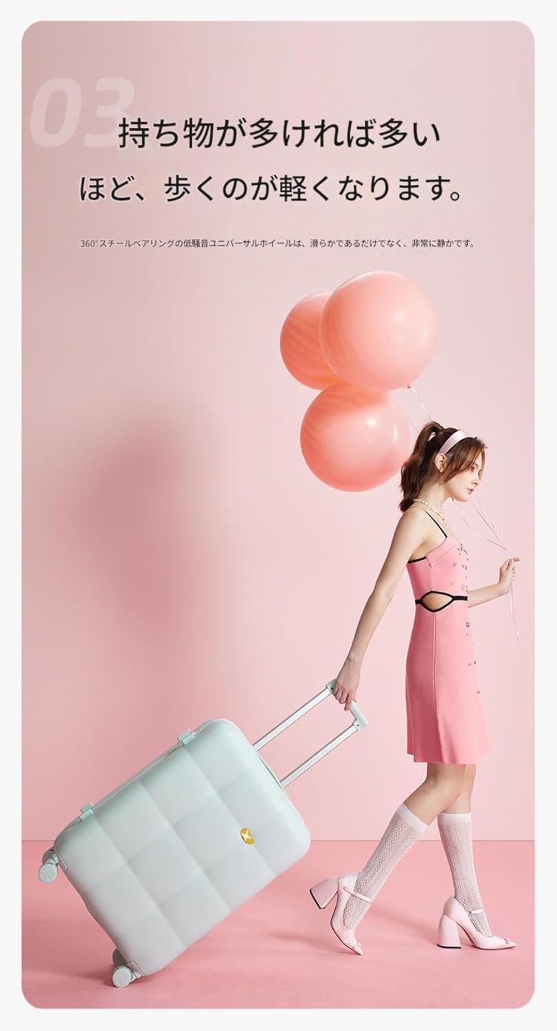 [Bivoyud] スーツケース 旅行 機内持ち込み 手荷物 超軽量 ジッパー TSAロック フック機能付き 360度回転 旅行 フ