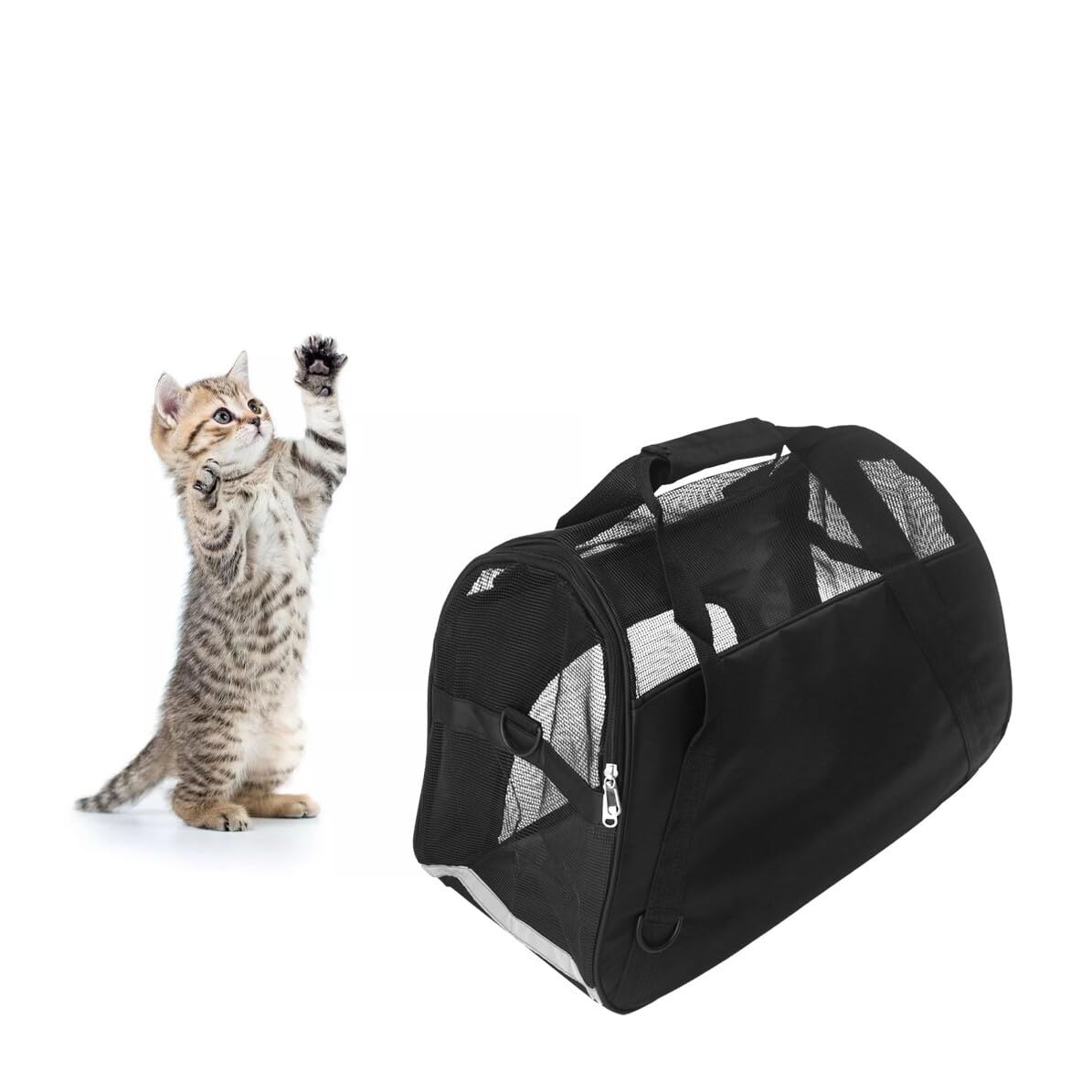 Borsa da Trasporto per Animali in Nylon, Rete Traspirante Laterale | Cani e Gatti, in Viaggio e Durante le Visite Turistiche, Riduce L’Ansia da Viaggio, Struttura Morbida