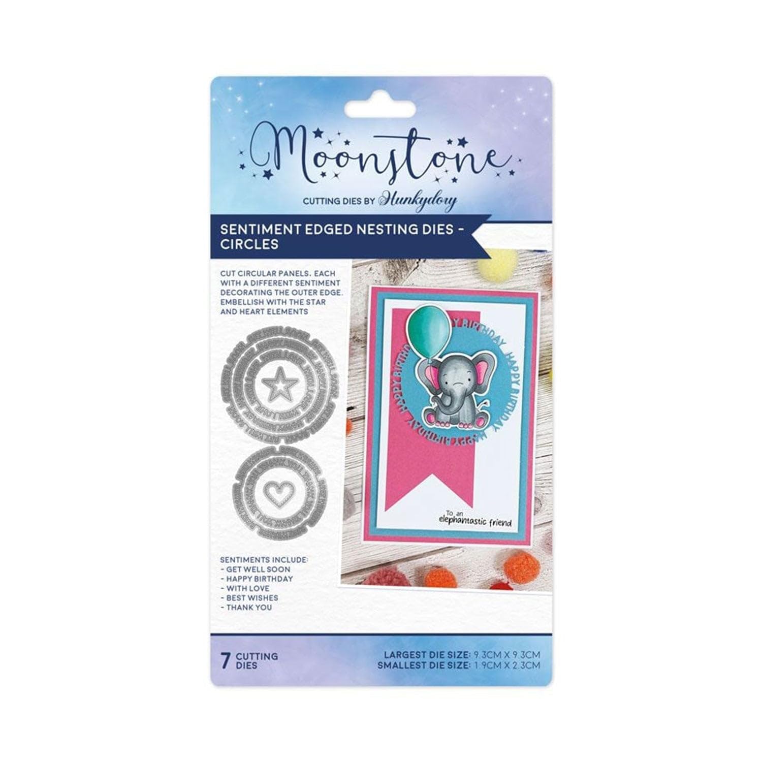 Hunkydory Moonstone - Sentiment Edged Circles - Nesting Craft Die Set - MSTONE804