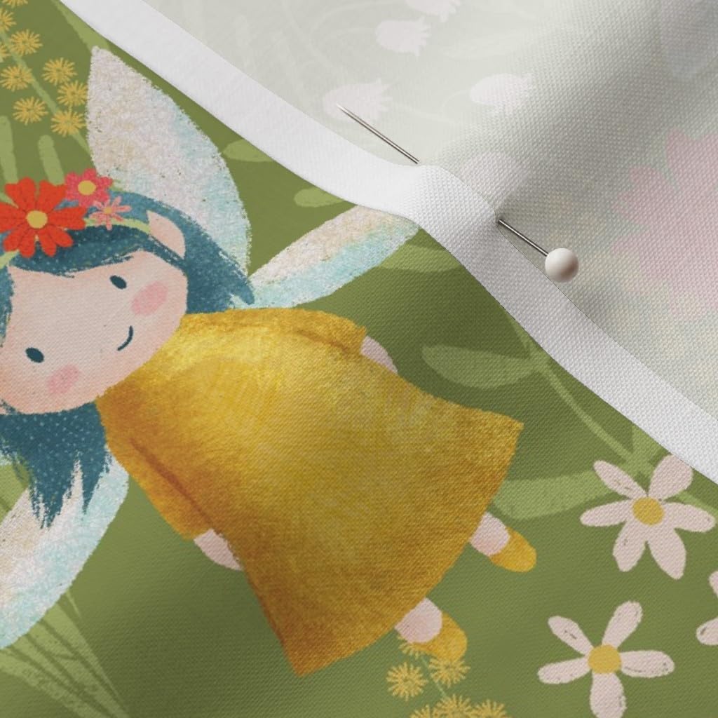 Spoonflower Fabric - Spring Fairies Green Blue Flowers Leaves Red Nature Plants Printed on Petal Signature Cotton Fabric by The Yard - Sewing Quilting Apparel Crafts Decor