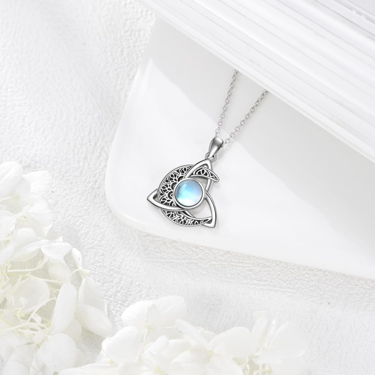 Celtic Moonstone Necklace 925 Sterling Silver Celtic Knot Moon Pendant Boho Jewelry Gift for Women Men - Image 5