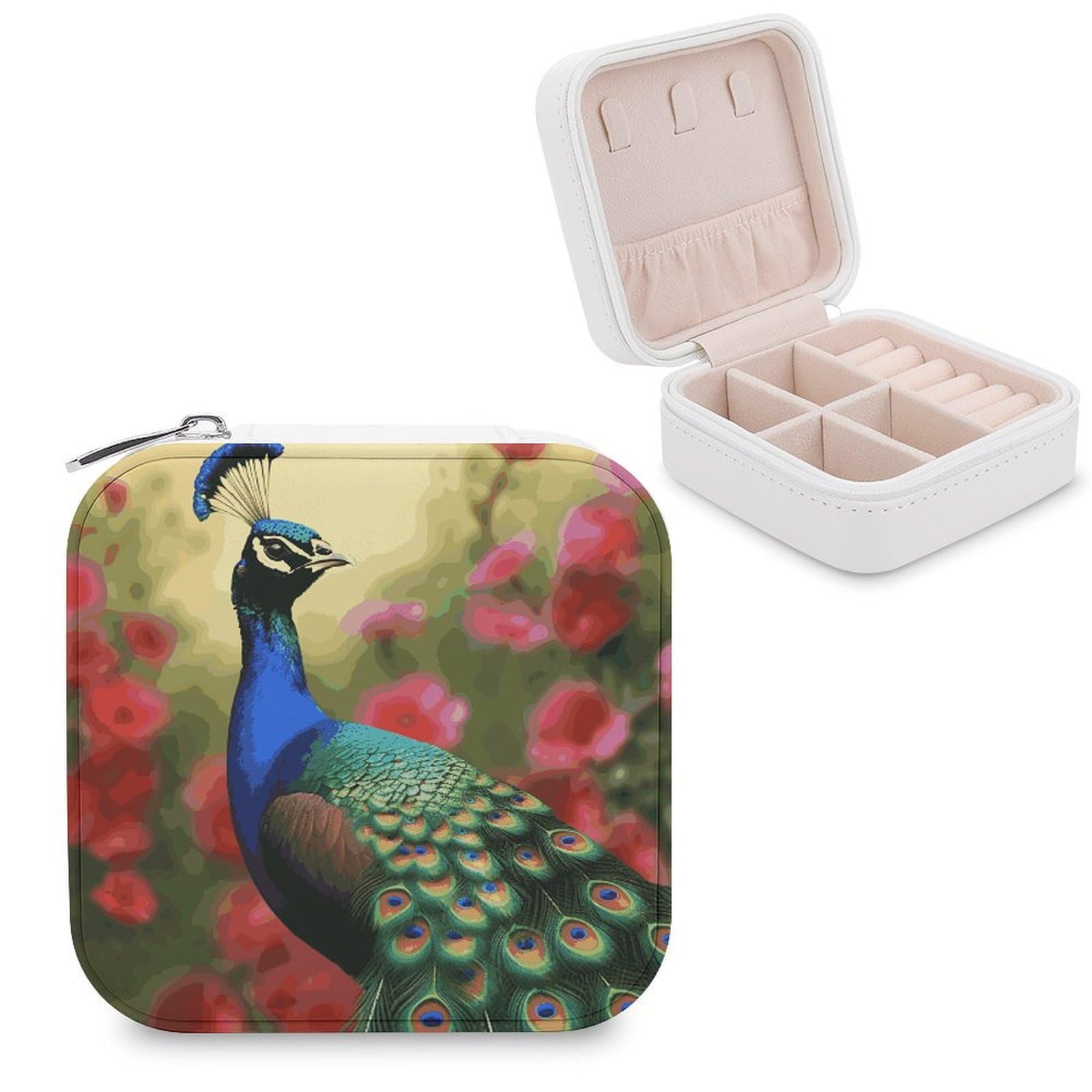 FekiLoot Peacock Flowers Jewelry Box Exquisite Jewelry Organizer Silver Gold Trinket Storage Case Multi Compartments Cute Earrings Ring Necklace Holder For Woman Household Gift