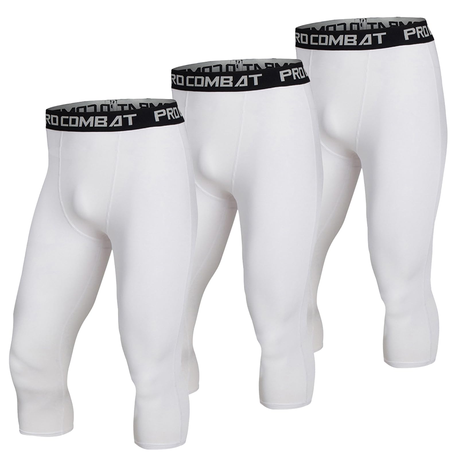 SS COLOR FISH3 Pack Men 3/4 Compression Pants Athletic Baselayer Workout Sports Running Legging Tights for Men