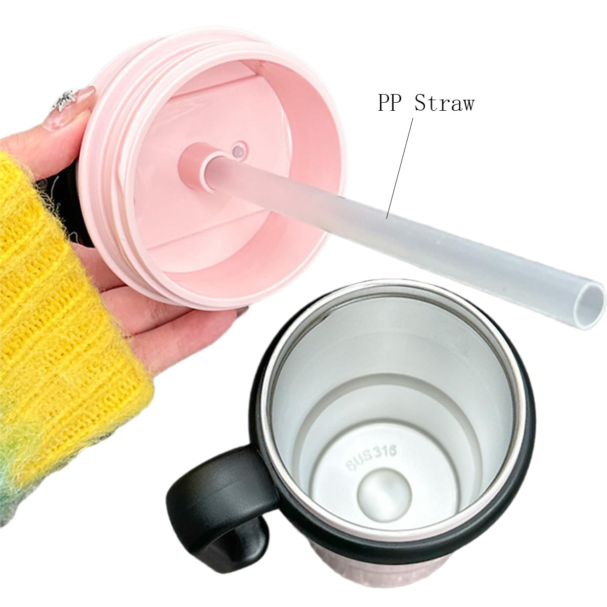 Isolierte Sport-Trinkflasche mit Strohhalm und Griff, auslaufsicherer Trinkbecher aus 316er Edelstahl, BPA-frei, perfekt für Reisen, Fitnessstudio, Wandern und Büro, 690 ml (Silber)