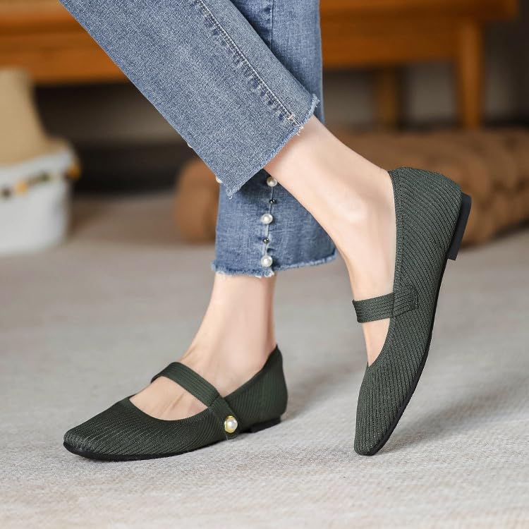 Women's Square Toe Knit Mary Jane Ballet Flats Casual Dressy Slip-On Casual Shoes for Women Trendy Knit Work Loafers4