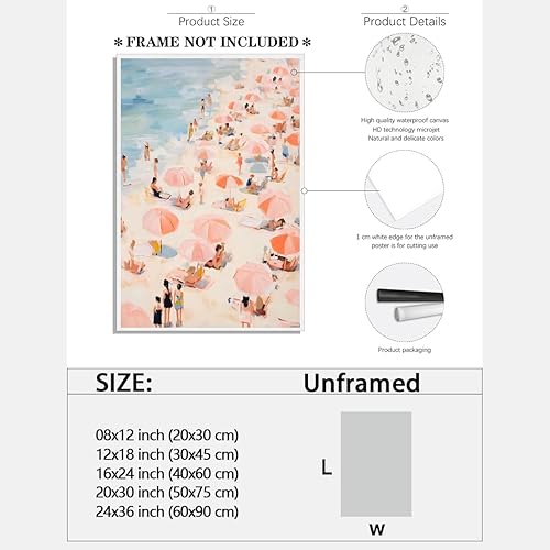 Miniatura 2 de Pósteres de playa preppy retro de verano, mar, playero, impresiones estéticas en lienzo, pintura rosa pastel, póster de fotos costeras, arte de