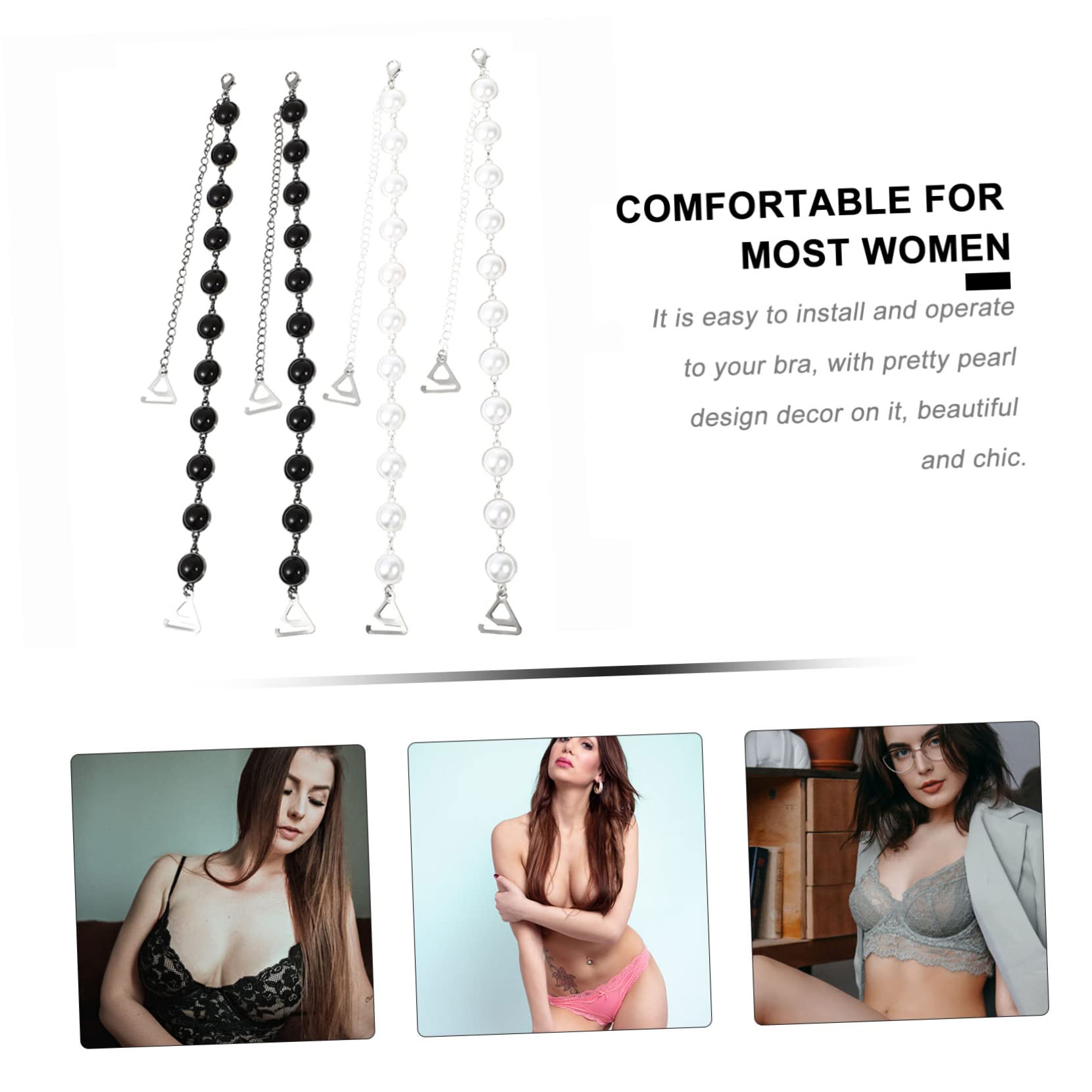 VANZACK Tirantes de Sujetador 2 Pares Perlas Ajustables Antideslizantes Diseño Elegante (negro y Blanco), Accesorios Decorativos para Mujer, Reemplazo para Lencería y Vestidos