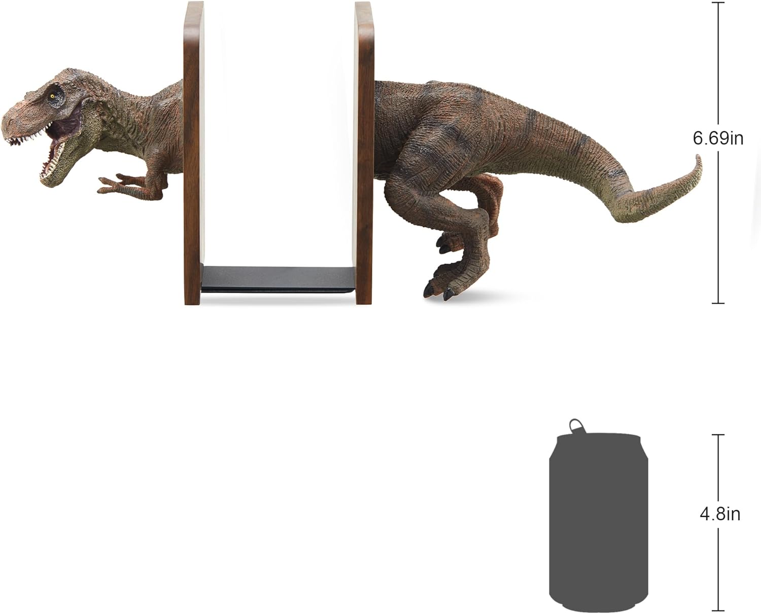 Dinosaur Bookends, T-Rex Sculpture, Set of 2, Resin, Brown (T-Rex)